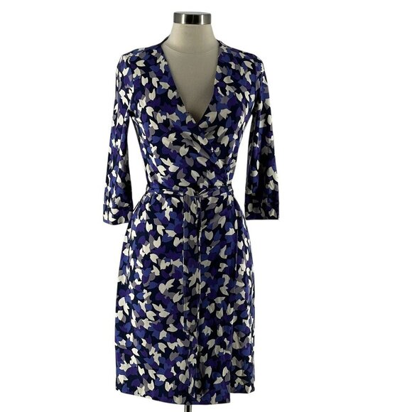 DVF Diane Von Furstenberg New Julian Two Purple Abstract True Wrap Dress Medium - Picture 1 of 11